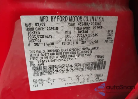 2002 Ford Escape Xlt из США, поврежденный, VIN 1FMYU04162KC47701